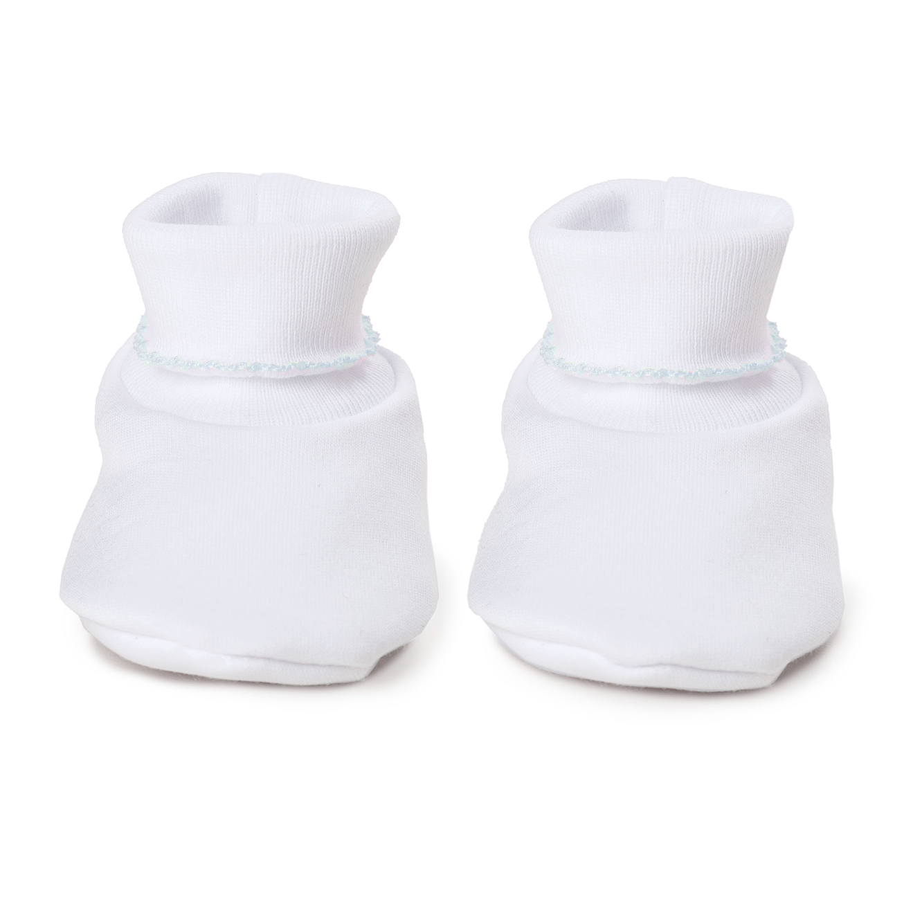 Infant Booties, White with Blue