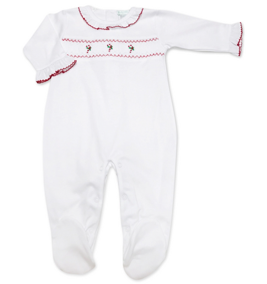 Girl Candy Cane Smocked Footie