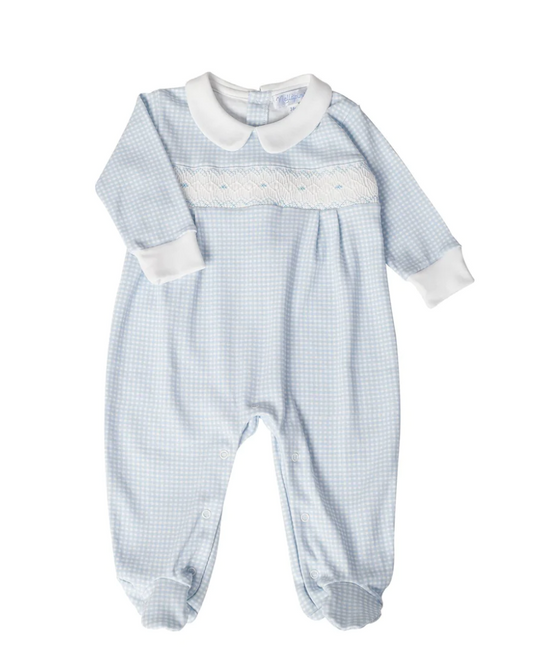 Blue Gingham Smocked Footie