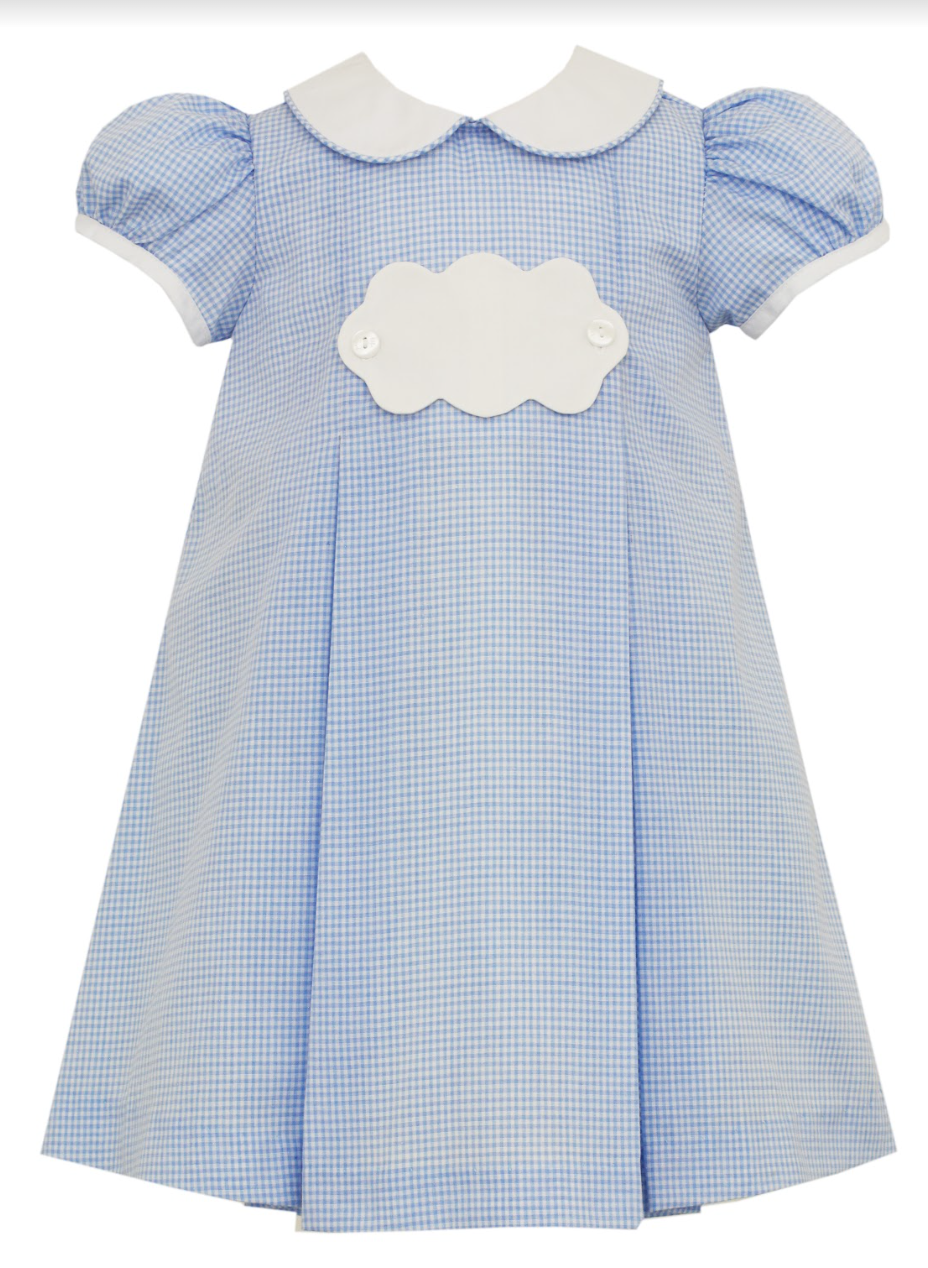 Blue Gingham Dress with Tab