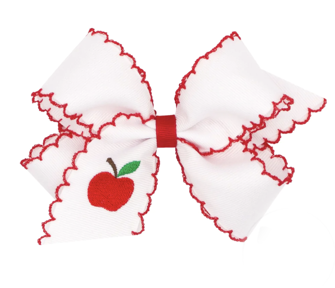 Embroidered Apple Hair Bow