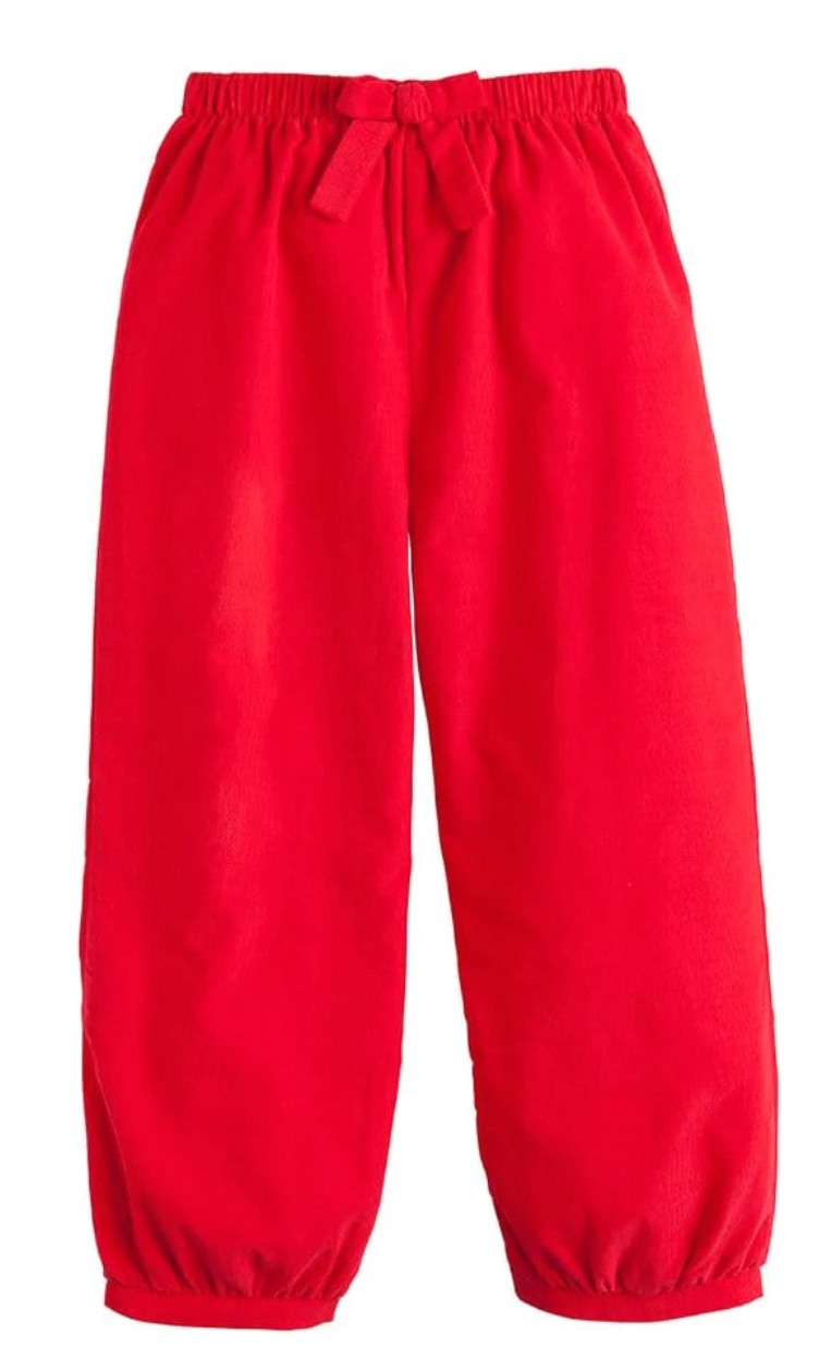 Girl's Banded Bow Red Corduroy Pants