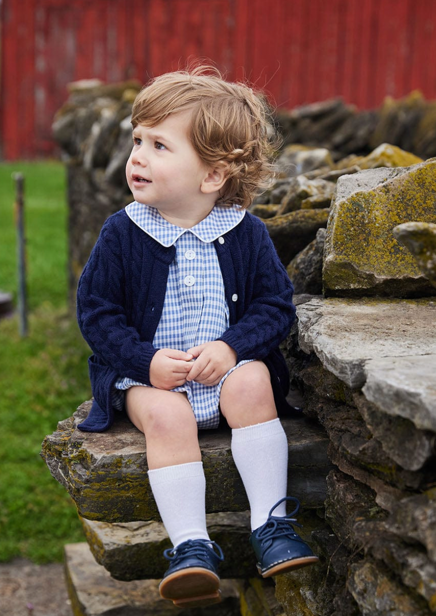 Boy's Davant Gray Blue Gingham Bubble