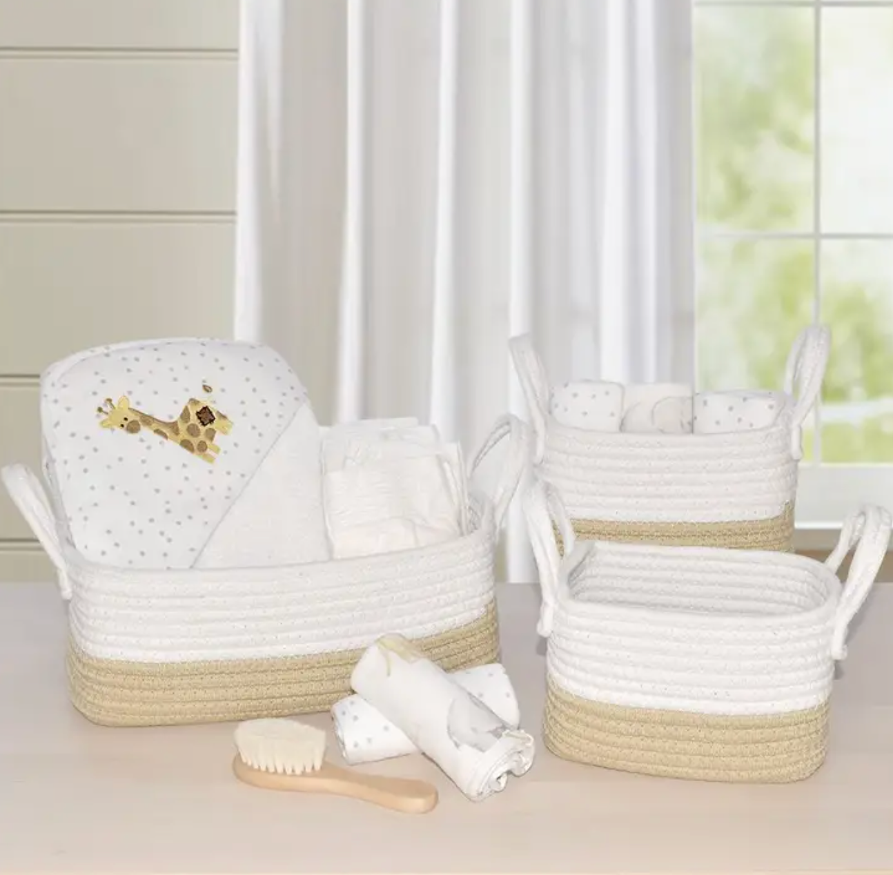 Set of 3 Cotton Rope Baskets, White/Natural