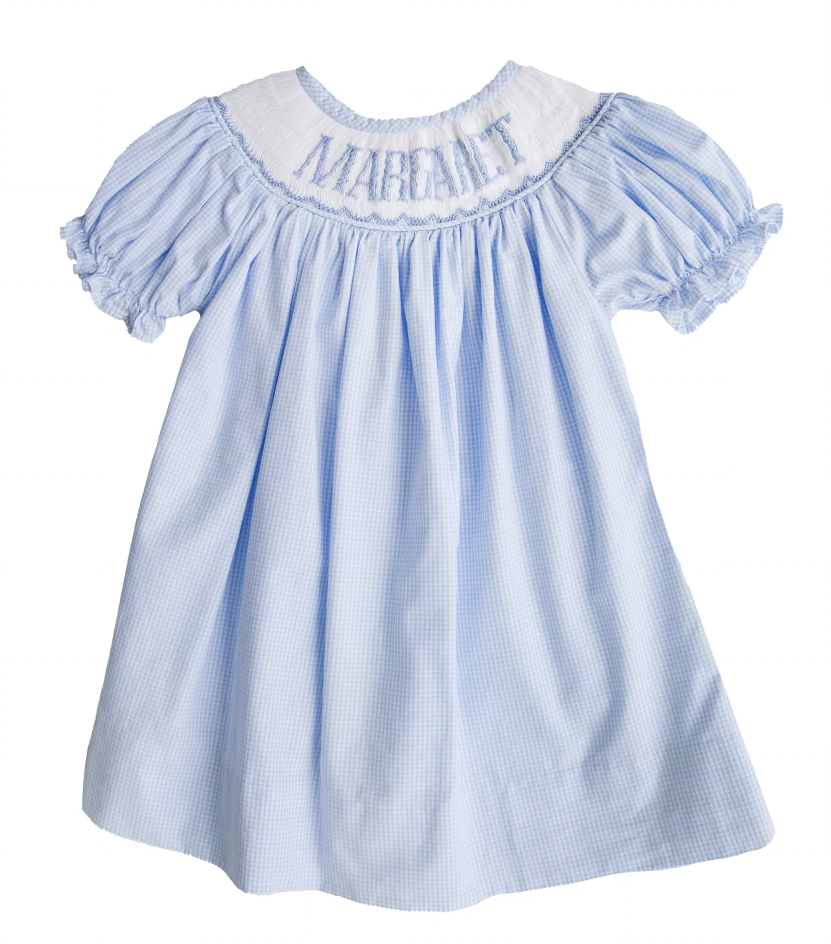 Custom Smocked Name Blue Girls Dress – Baby Braithwaite