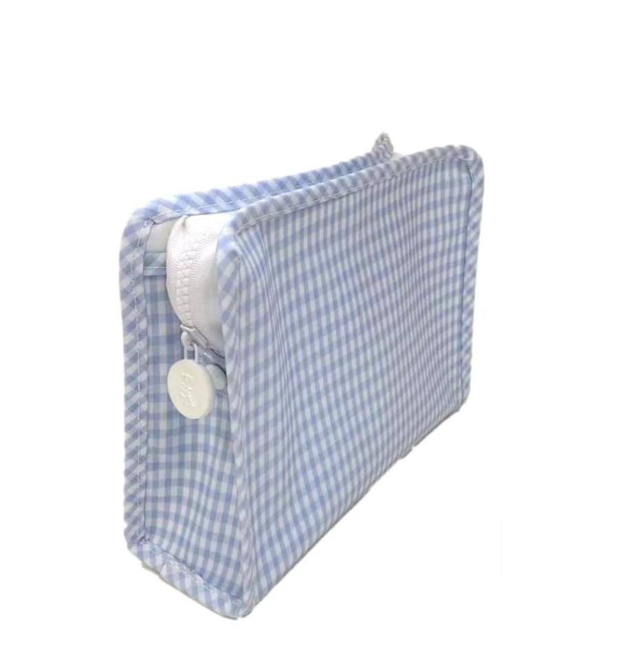 Small Roadie Zip Pouch, Gingham Mist