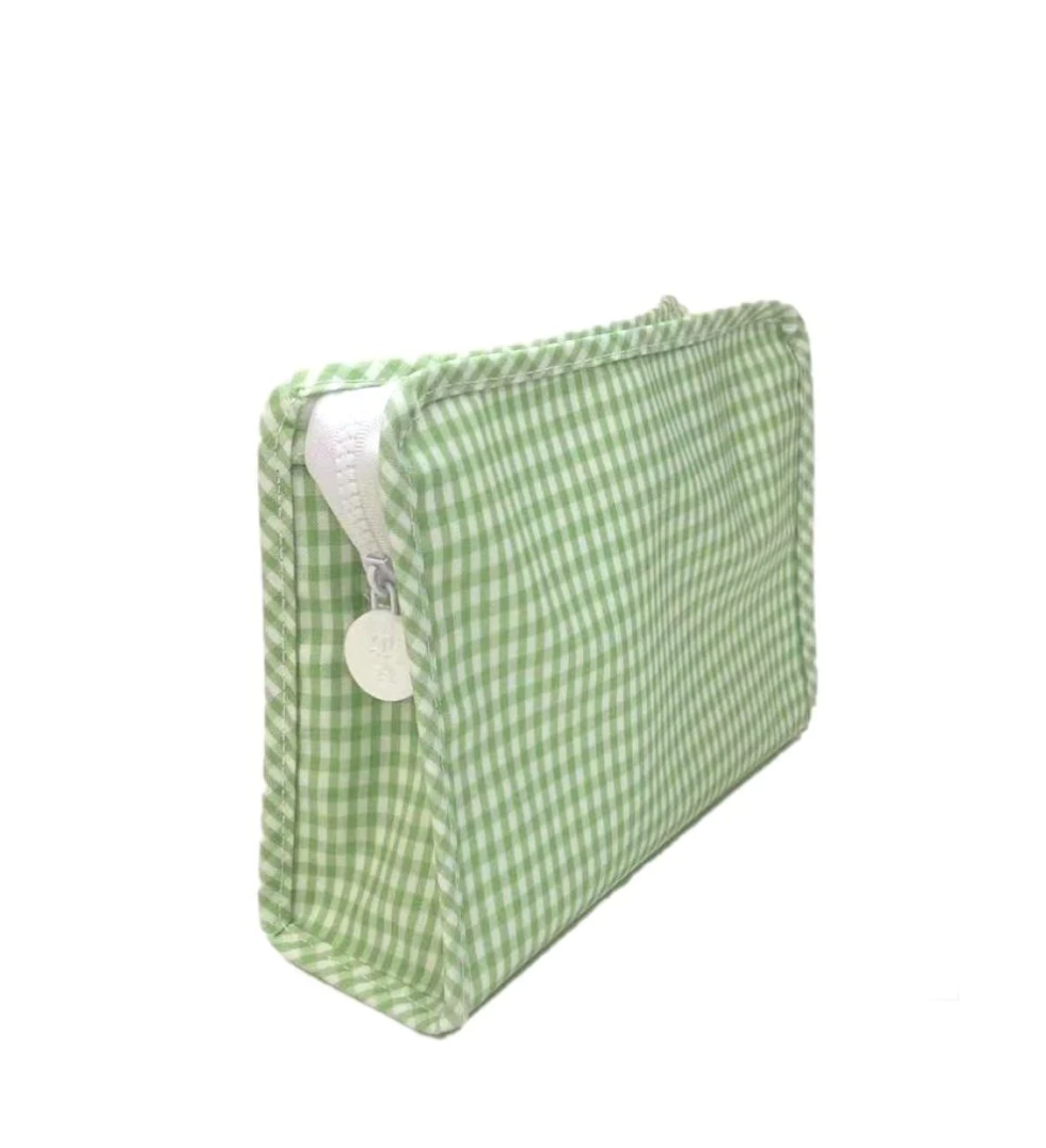 Small Roadie Zip Pouch, Gingham Leaf Green