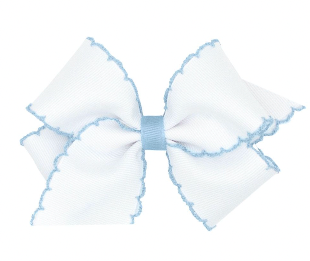 Medium Moonstitch Hair Bow, White with Millenium Blue