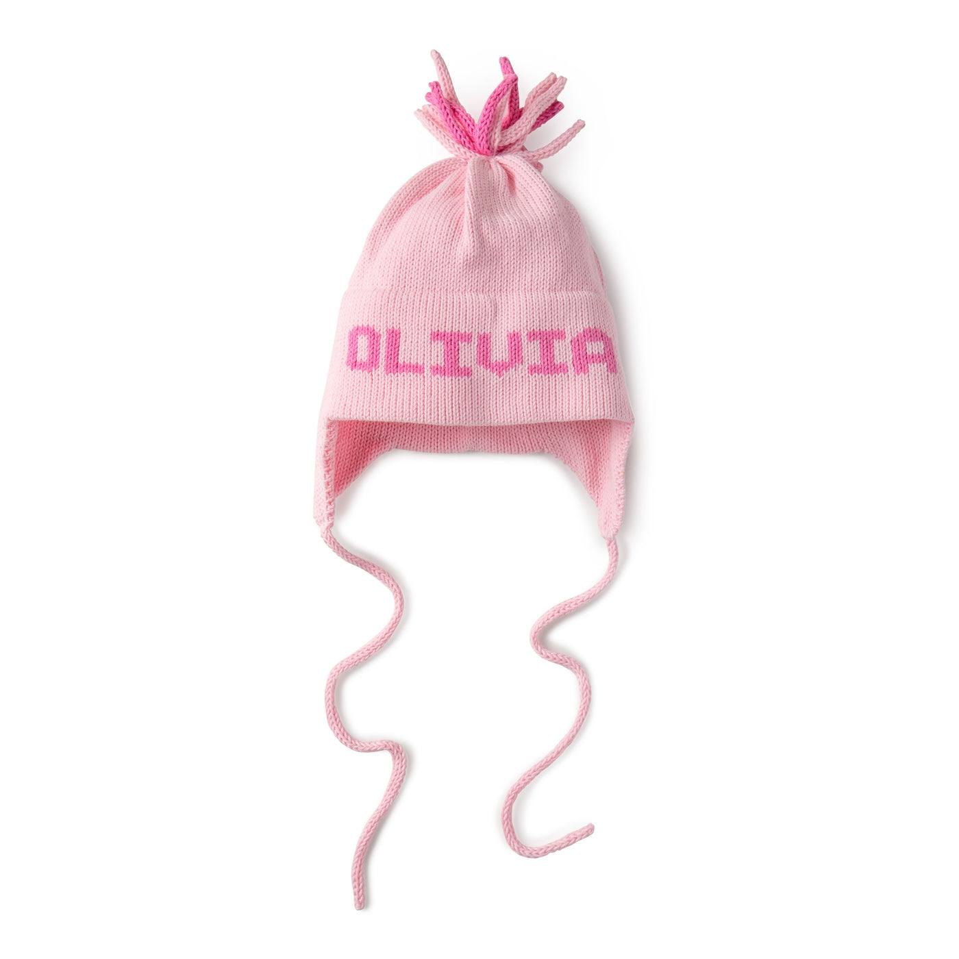 Solid Name Earflap Hat Pale Pink/Bright Pink / Child