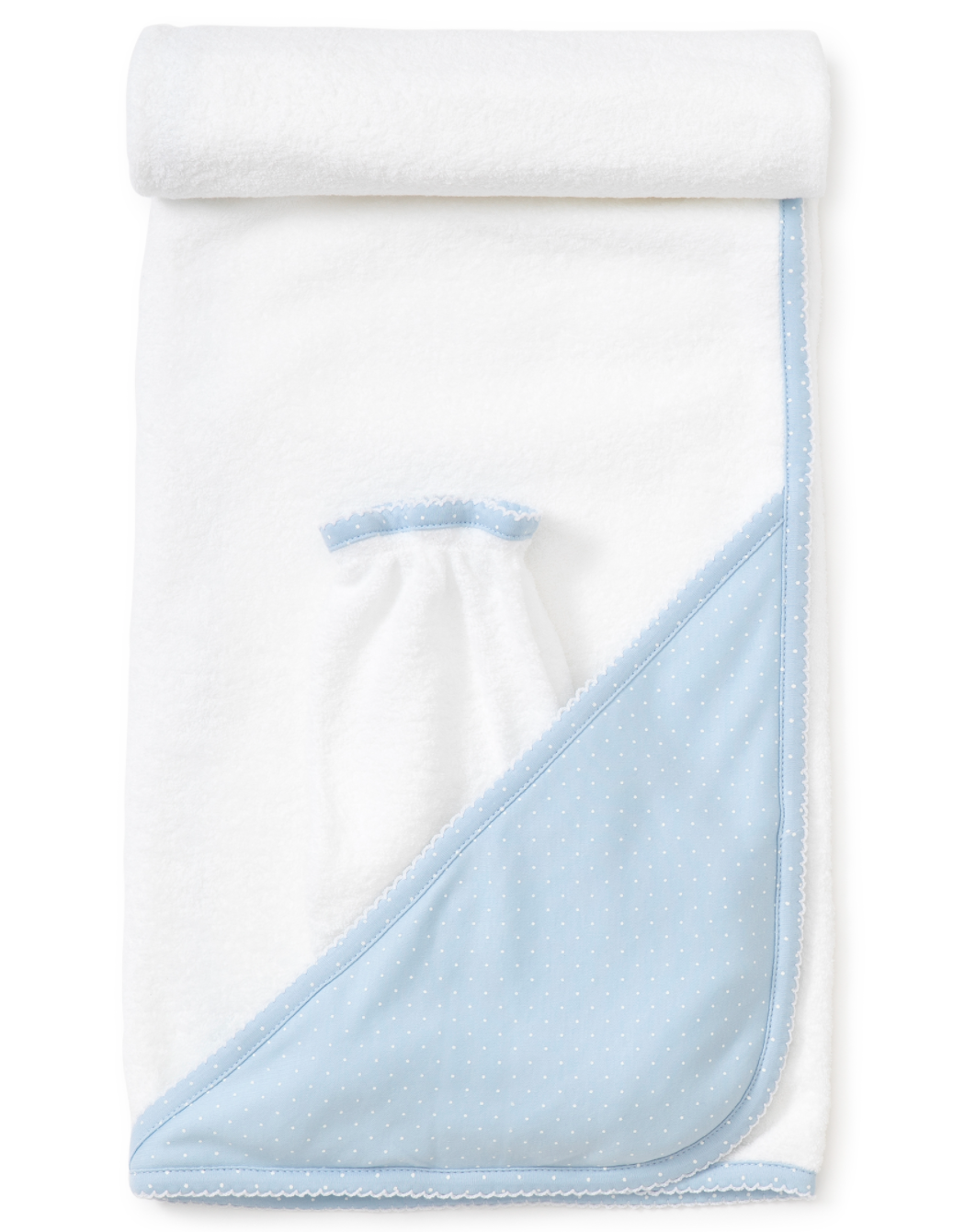 Towel with Mitt, Blue Polka Dots