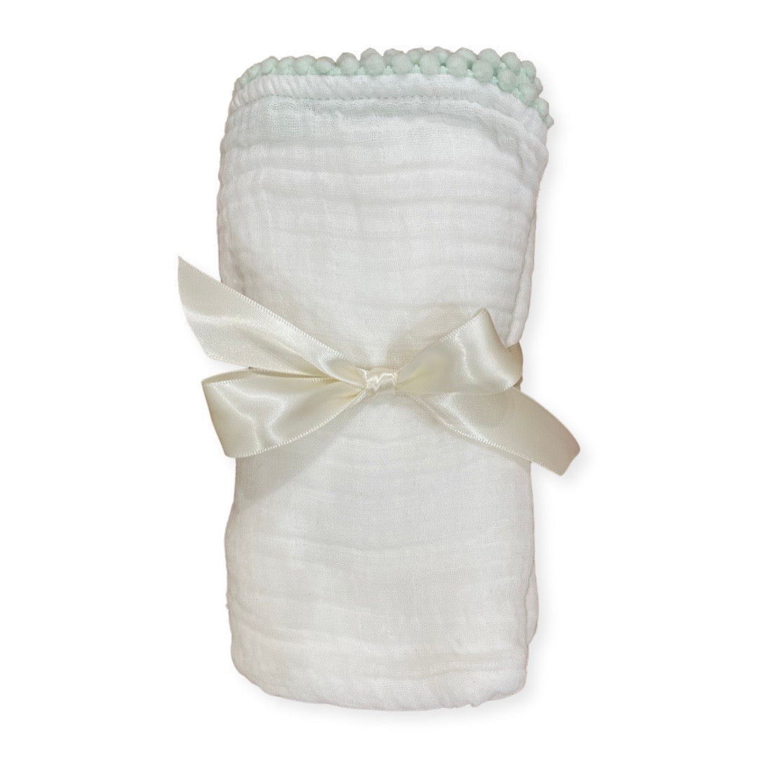 Muslin Swaddle, White with Sage