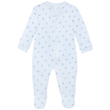 Festive Stars Printed Light Blue Zippered Footie