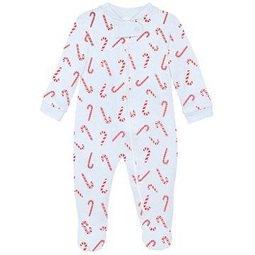 Candy Cane Zippered Footie, Blue