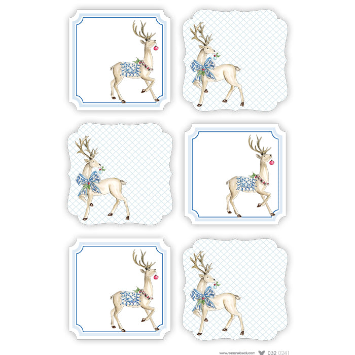 Die-Cut Sticker Sheets, Reindeer w/ Blue Bow & Blanket