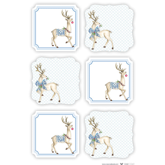 Die-Cut Sticker Sheets, Reindeer w/ Blue Bow & Blanket