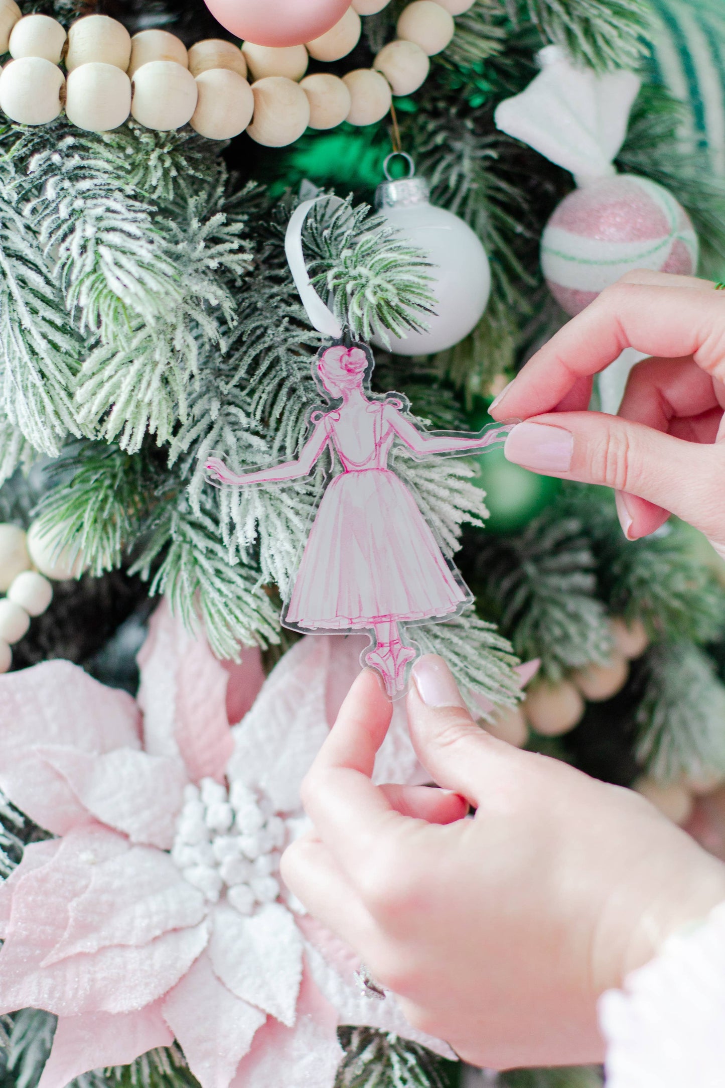 Pink and White Ballerina en Pointe Watercolor Ornament