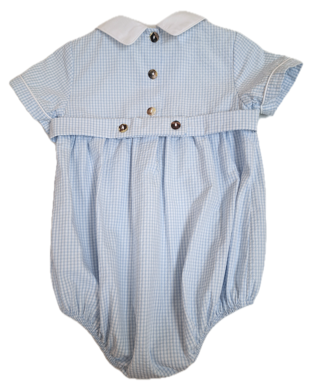 Boy's Blue Check Smocked Bubble