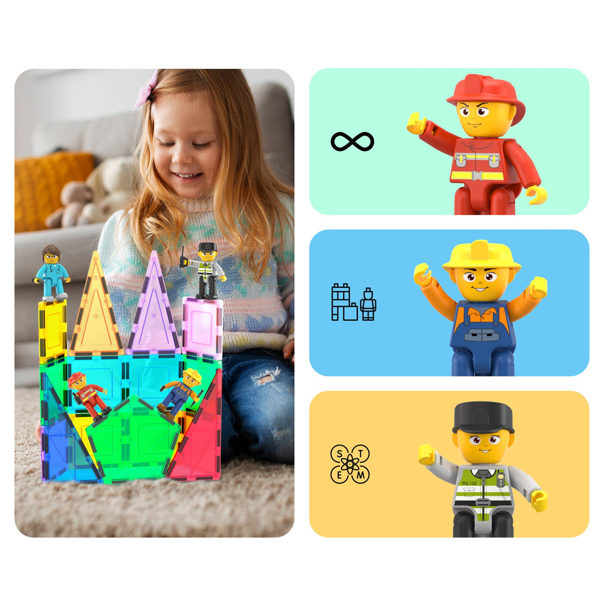 4pc City Builder Magnetic Action Figures