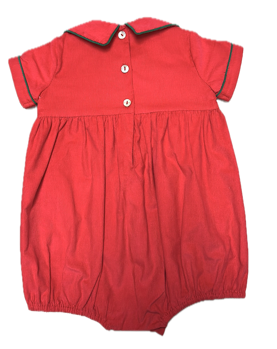 Red Corduroy Christmas Smocked Bubble
