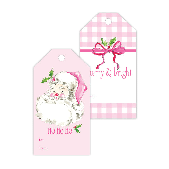 Gift Tags, Pink Santa & Merry Christmas Pink Gingham