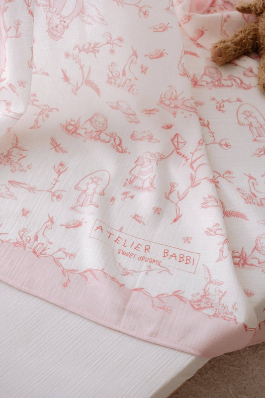 Muslin Swaddle, Pink Toile De Jouy