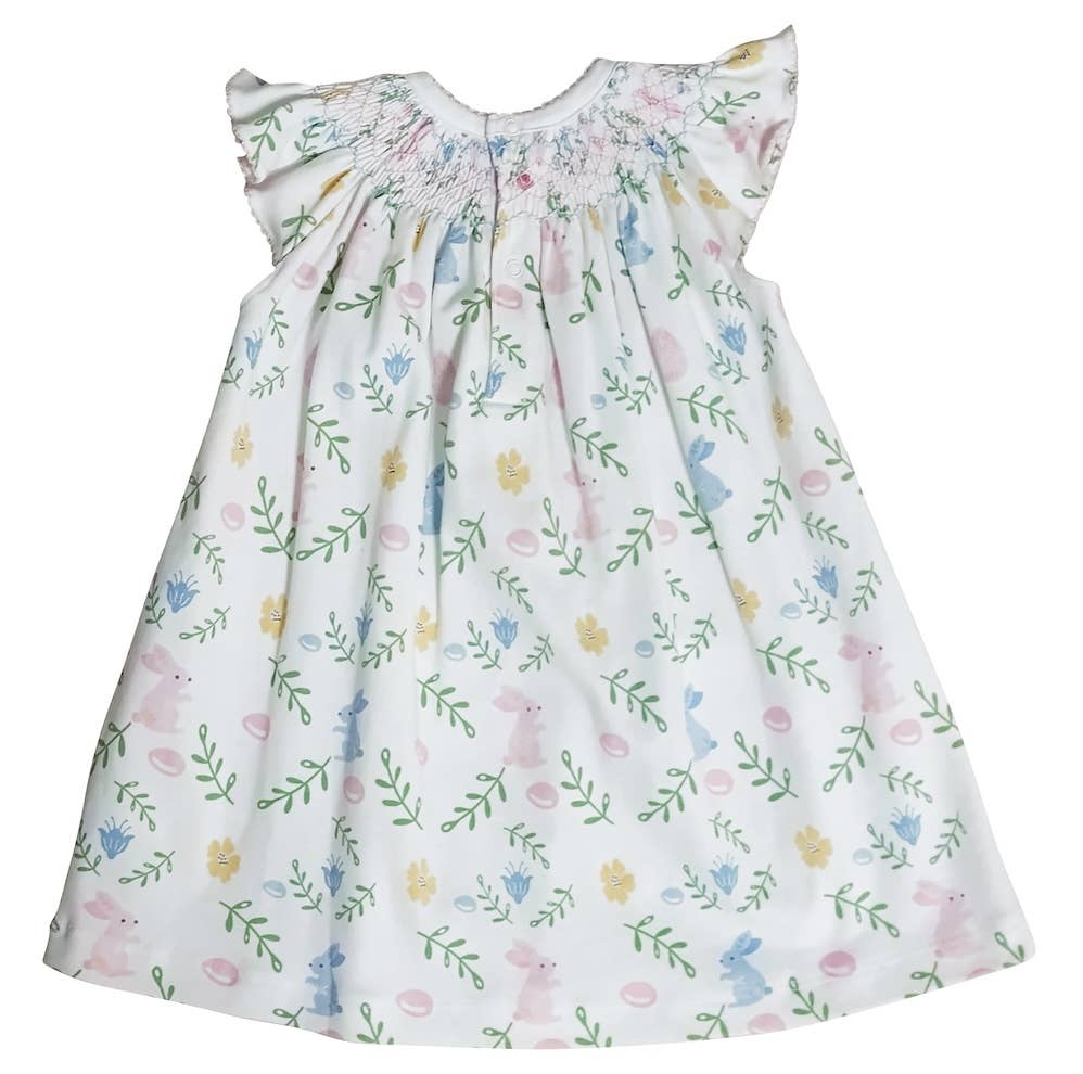 Bunny Print Bishop Smocked Dress