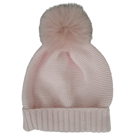 Slouchy Pink Hat with Pom Pom