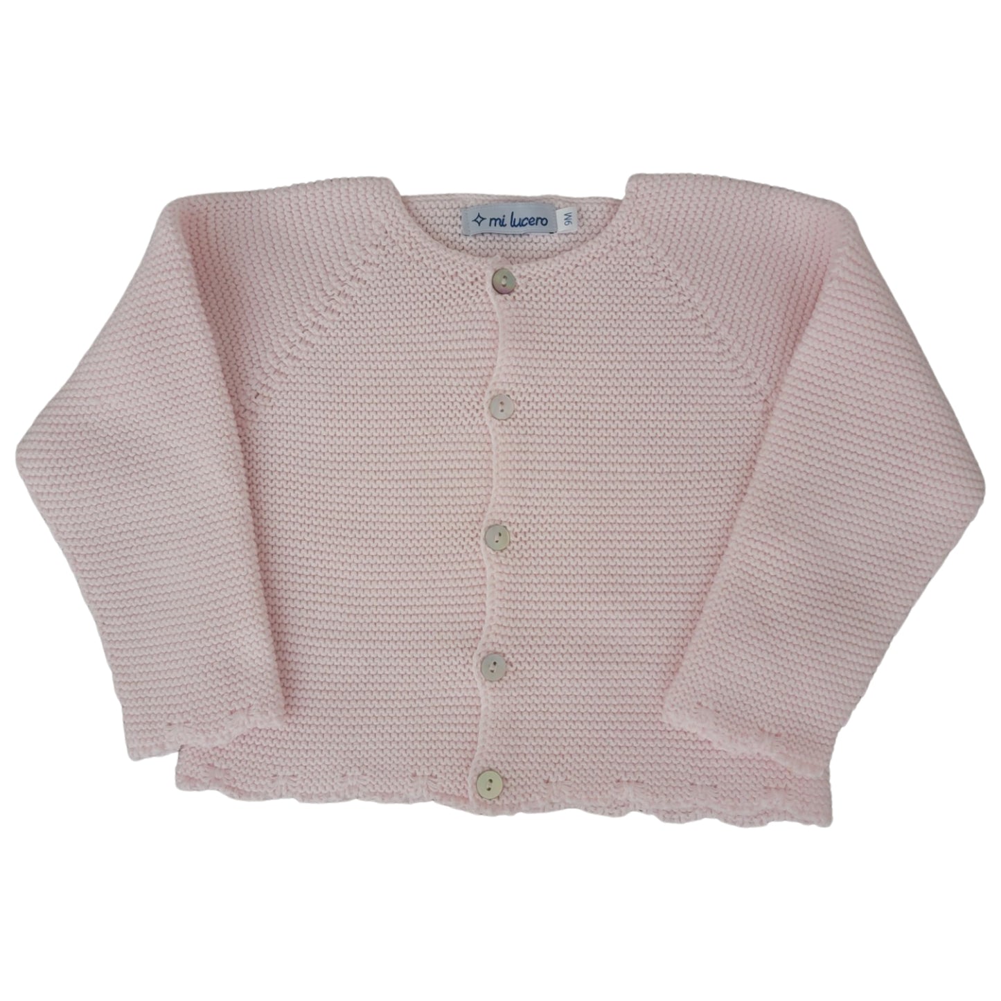 Garter Stitch Pearl Button Pink Cardigan