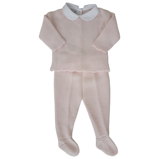 Button Back Collared Pink Knit Footed Set