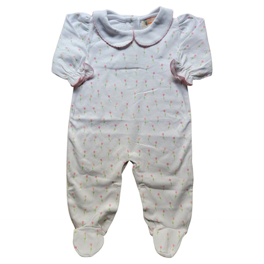 Girl's Long Sleeve Collared Tulip Print Footie