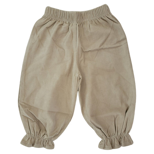 Girl's Corduroy Khaki Cinched Ruffle Pants
