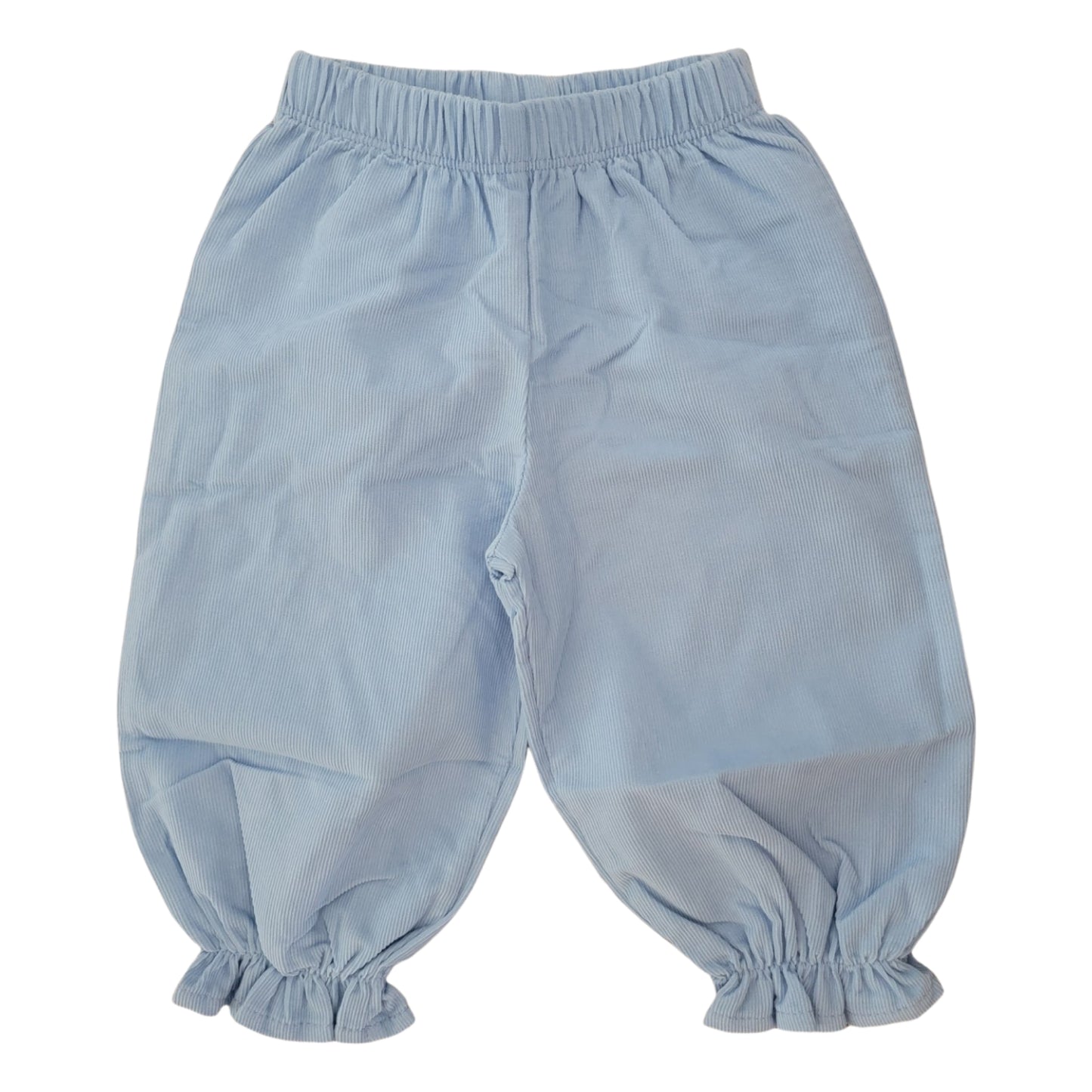 Girl's Corduroy Sky Blue Cinched Ruffle Pants