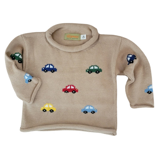 All Over Cars Khaki Rollneck Sweater