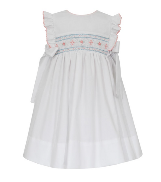 White Sleeveless Smocked Dress with Side Bows