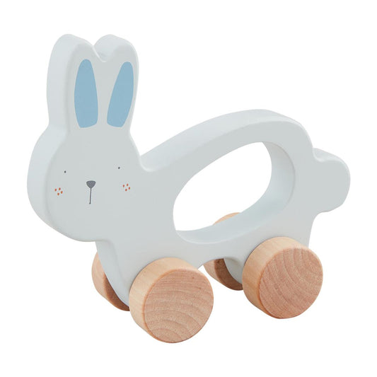 Blue Wooden Bunny on Wheels