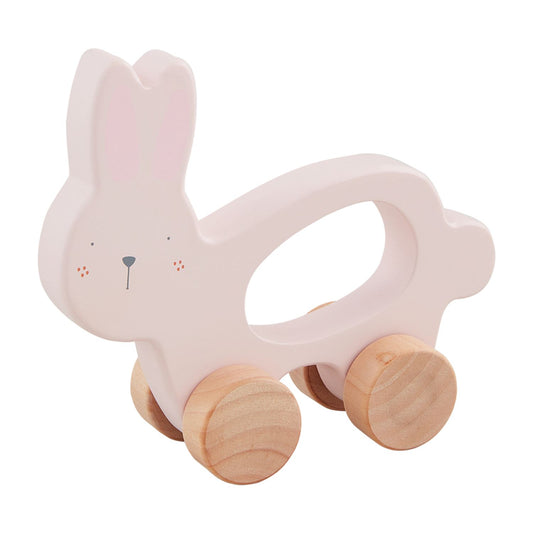 Pink Wooden Bunny on Wheels