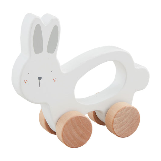 White Wooden Bunny on Wheels