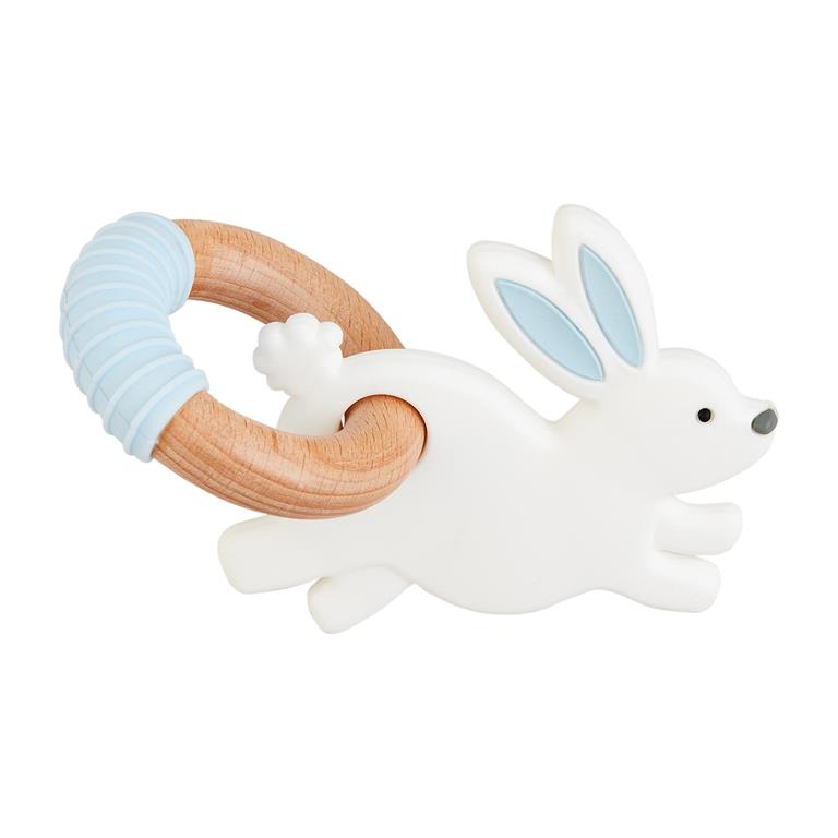 Blue Bunny Teether with Wooden Ring