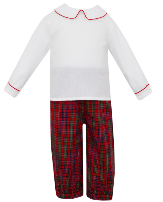 Boy's Red Plaid Pant & White Shirt Set