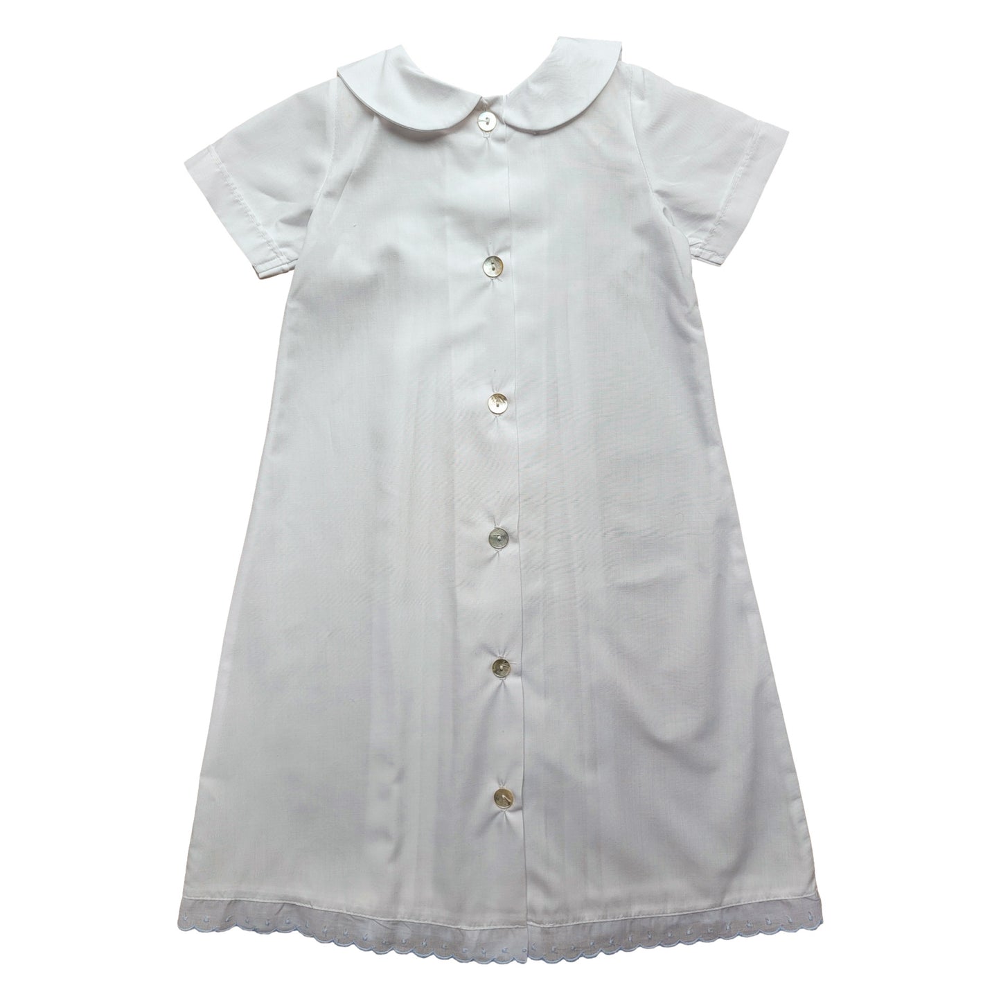 Pleated Batiste Boy Day Gown with Blue Trim