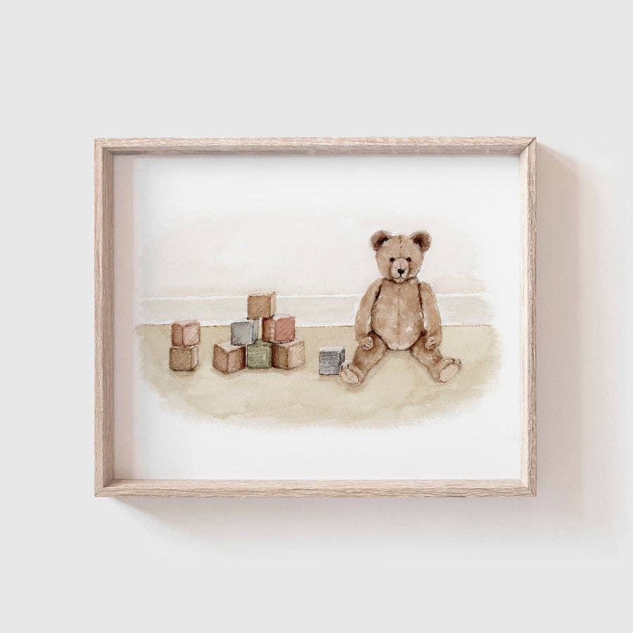 Teddy Bear and Blocks Art Print: Landscape (horizontal), 16 x 20"