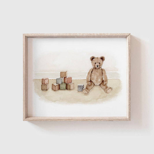 Teddy Bear and Blocks Art Print: Landscape (horizontal), 16 x 20"