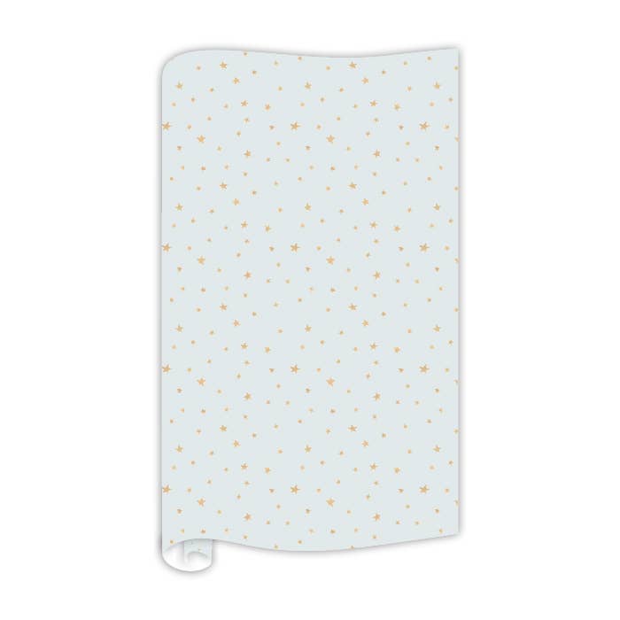 Wrapping Paper, Gold Stars on Soft Blue 8 Ft
