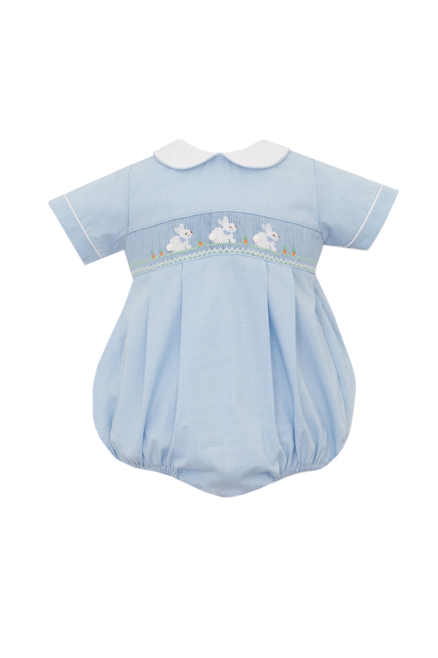 Boy's Bunnies Smocked Lt. Blue Micro Check Bubble