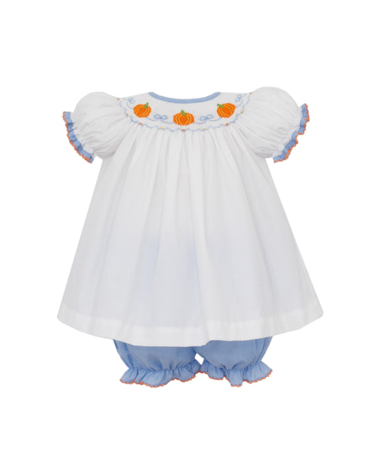 Girl's Pumpkin Microcheck Bishop Bloomer Set