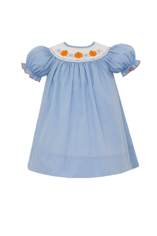 Pumpkin Blue Microcheck Bishop Dress