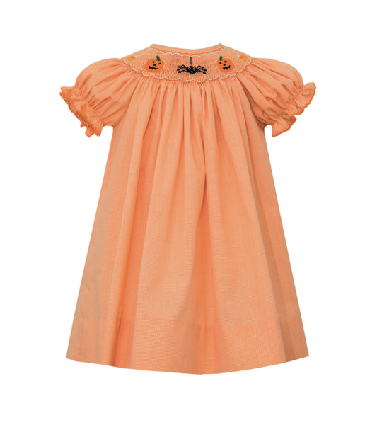 Girl Short Sleeve Halloween Smocked Bishop Orange Dress