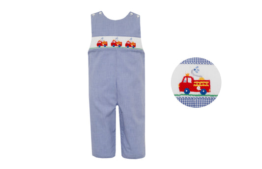 Firetruck Blue Check Long Jon Jon