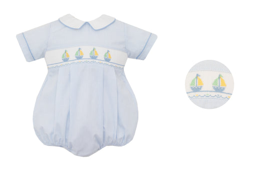 Sailboats Smocked Blue Check Bubble