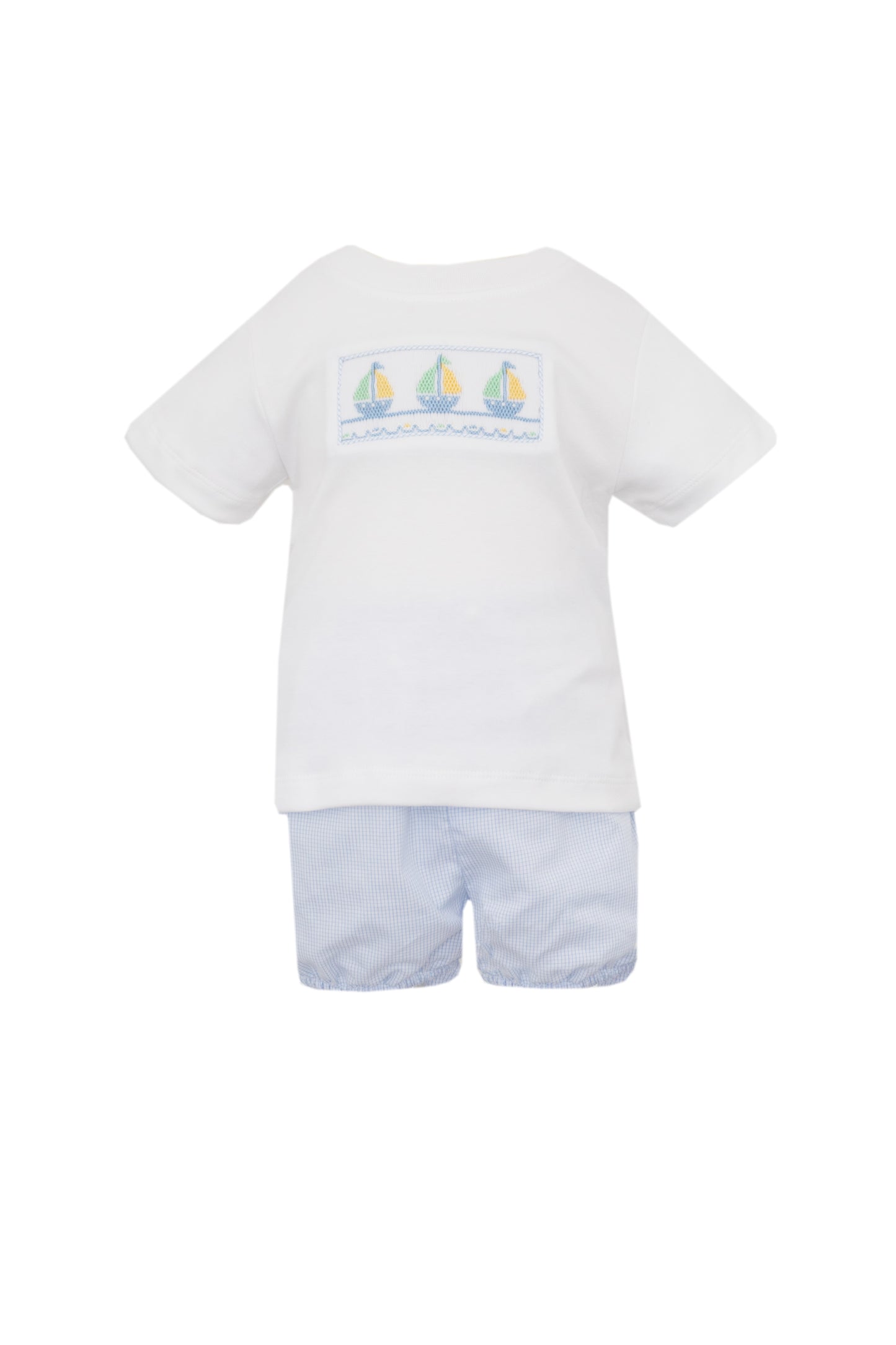Sailboats Smocked Blue Check Shorts Set